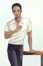  1boy animification bad_id bad_pixiv_id beard black_eyes cigarette dark-skinned_male dark_skin facial_hair holding holding_cigarette kevin_(moonlight) male_focus matsu_(bandan) moonlight_(movie) solo 