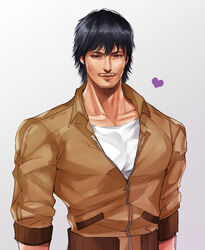  1boy bad_id bad_pixiv_id beard black_hair collarbone facial_hair heart jacket looking_at_viewer male_focus matsu_(bandan) muscular ryuu_ga_gotoku_(series) ryuu_ga_gotoku_5 shinada_tatsuo solo upper_body 