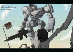  armored_core bird boy fanart from_software gun lolicon mecha rifle ruin ruins sky weapon 