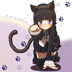  all_fours animal_ears ao_yasai black_hair cat_ears commentary_request cosplay female gokou_ruri gothic_lolita lolita_fashion mole mole_under_eye ore_no_imouto_ga_konna_ni_kawaii_wake_ga_nai paw_pose paw_print purple_eyes ribbon solo tail thighhighs 