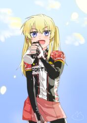  blonde_hair bottle gloves long_riders long_riders! looking_at_viewer saijou_hinako sweat twintails 