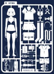  2017 artist_name aurahack bag barefoot belt blue_theme book bookbag bra breasts cellphone collarbone female full_body hairband handbag id_card kisekae monochrome navel notebook original panties phone school_uniform serafuku shirt shoes short_shorts shorts skirt small_breasts smartphone socks solo sprue sunglasses t-shirt translation_request umbrella underwear watch wristwatch 