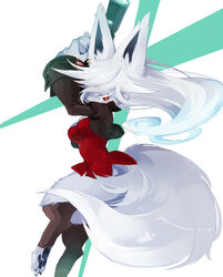  akibotann amber_(road_to_dragons) bad_id bad_pixiv_id cropped_jacket female furry furry_female jacket red_eyes road_to_dragons silver_hair solo weapon 