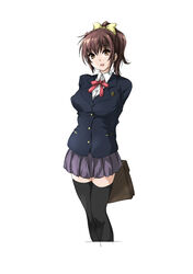  blazer bow brown_hair female hairbow jacket matsukura_nemu original ponytail school_uniform skirt solo thighhighs zettai_ryouiki 