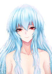  alternate_hair_length alternate_hairstyle ayanami_rei bad_id bad_pixiv_id blue_hair commentary completely_nude evangelion:_3.0+1.0_thrice_upon_a_time evangelion:_3.0_you_can_(not)_redo female highres long_eyelashes long_hair looking_at_viewer neon_genesis_evangelion nude rebuild_of_evangelion red_eyes shima-shuu smile solo spoilers upper_body very_long_hair 