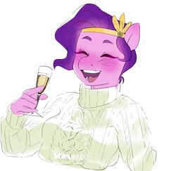  alcohol anthro anthrofied aztrial beverage blush champagne champagne_flute closed_eyes clothing equid equine female fur hair hasbro hi_res horse mammal mlp_g5 my_little_pony open_mouth open_smile pink_body pink_fur pipp_petals_(mlp) pony purple_hair smile sweater topwear turtleneck 