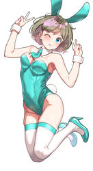  ;p animal_ears aqua_footwear aqua_leotard aqua_necktie arm_up bare_arms bare_shoulders blue_eyes blush breasts brown_hair closed_mouth commentary_request detached_collar double_v fake_animal_ears fake_tail female floating_hair full_body groin hand_up high_heels highleg highleg_leotard legs_up leotard looking_at_viewer love_live! love_live!_superstar!! medium_breasts multicolored_hair necktie one_eye_closed pettan_p pink_hair playboy_bunny pumps rabbit_ears rabbit_tail short_hair short_necktie simple_background solo strapless strapless_leotard tail tang_keke thighhighs tongue tongue_out two-tone_hair v white_background white_thighhighs wrist_cuffs 