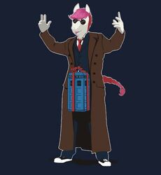  anthro biped bottomwear brenna_jorunn british_broadcasting_corporation clothed clothing dick_in_a_box doctor_who doggomeatball equid equine eyewear footwear fully_clothed jacket looking_at_viewer male mammal necktie pants piercing raised_arm shoes solo standing sunglasses tardis tenth_doctor the_doctor_(doctor_who) third-party_edit tongue tongue_out tongue_piercing topwear 