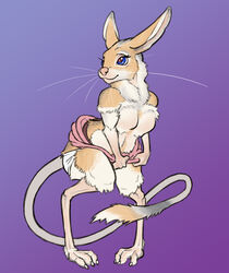  blue_eyes breasts clothed clothing digitigrade dipodid featureless_breasts female fluffy hi_res jerboa long_tail lord_magicpants mammal rodent semi-anthro smile solo tail tail_tuft topless tuft whiskers 