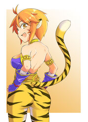  animal_ears ass breasts breath_of_fire breath_of_fire_ii bustier cat_ears cat_girl cat_tail facial_mark female fingerless_gloves full_body gloves jewelry looking_at_viewer open_mouth orange_hair pointy_ears rinpoo_chuan short_hair smile solo tail zanku 