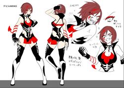  anger_vein ass attack black_gloves black_legwear boots breasts brown_hair choker cleavage clenched_hand collar commentary concept_art constricted_pupils eyeshadow facepaint female fingerless_gloves gloves knee_boots large_breasts makeup manbou_no_ane meiko_(vocaloid) multiple_views official_art red_eyes reference_sheet revealing_clothes ring_no_seraph_(vocaloid) short_hair simple_background sparkle spiked_choker spikes thighhighs tongue tongue_out translated vocaloid white_background white_footwear wrestler wrestling_outfit 