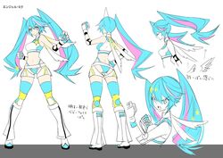  aqua_eyes aqua_hair aqua_thighhighs ass ass_cutout bare_shoulders boots breasts choker clenched_hands clothing_cutout commentary_request concept_art crotch_cutout crotchless_shorts female hatsune_miku highleg highleg_panties knee_boots long_hair manbou_no_ane medium_breasts multiple_views navel official_art open_mouth panties reference_sheet revealing_clothes ring_no_seraph_(vocaloid) shorts simple_background sports_bra stomach thighhighs translated twintails two-tone_legwear underwear vocaloid white_background white_footwear white_shorts white_sports_bra wrestling_outfit 