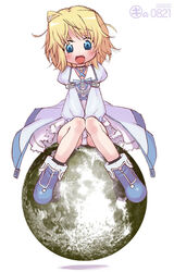  blonde_hair blue_eyes female full_moon kei_jiei long_sleeves moon oerba_yun_fang on_mini_planet original short_hair solo 