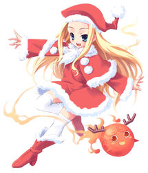  antlers artist_request belfraw_martini blonde_hair blue_eyes boots christmas female hat high_heels horns leg_lift long_hair long_sleeves santa_costume santa_hat shoes solo source_request summon_night summon_night_3 thighhighs very_long_hair white_thighhighs zettai_ryouiki 