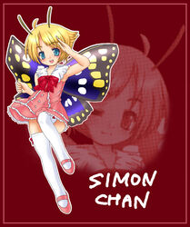  antennae artist_request blonde_hair bug butterfly fairy female mary_janes shimon_(shimotsuma) shimotsuma shoes solo thighhighs wings 