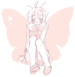  antennae female lowres mary_janes monochrome piyodera_mucha shimon_(shimotsuma) shimotsuma shoes sketch solo thighhighs wings 