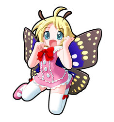  antennae blonde_hair fairy female kitsupon mary_janes photoshop_(medium) shimon_(shimotsuma) shimotsuma shoes solo thighhighs wings 