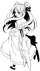  bare_shoulders claudia_(shinrabanshou) dress female greyscale half_updo ichimai_ugou long_hair long_sleeves looking_back monochrome shinrabanshou solo wings 