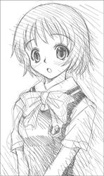  female greyscale kashimashi monochrome osaragi_hazumu photoshop_(medium) school_uniform sketch sokkurisan solo 