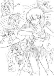  ! 6+girls ;d aircraft airplane angry arrow_(symbol) bag barasuishou bare_shoulders blush breasts camisole cleavage eighth_note flying greyscale hair_ornament hat heart heart_hair_ornament heterochromia hinaichigo kanaria medium_breasts midriff monochrome multiple_girls musical_note naruse_mamoru navel one_eye_closed open_mouth parted_lips rozen_maiden shinku shopping_bag simple_background skirt smile spaghetti_strap standing steering stomping suigintou suiseiseki white_background 