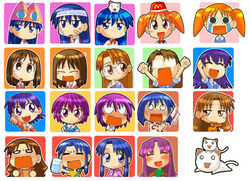  6+girls artist_request azumanga_daioh&#039;s_school_uniform azumanga_daiou bandages bandaid black_hair blush brown_eyes brown_hair drunk everyone expressions feline glass glasses icon_(computing) kagura_(azumanga_daioh) kaori_(azumanga_daioh) kasuga_ayumu kimura&#039;s_wife long_hair lowres mihama_chiyo mizuhara_koyomi multiple_girls nekokoneko photoshop_(medium) purple_hair sakaki_(azumanga_daioh) school_uniform serafuku source_request takino_tomo 