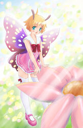  antennae blonde_hair butterfly_wings day fairy female full_body insect_wings kisaragi_miyu mary_janes outdoors shimon_(shimotsuma) shimotsuma shoes solo thighhighs wings 