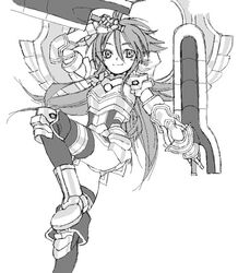  armor boots female greyscale monochrome polaris_(shinrabanshou) satou_atsuki shinrabanshou solo thighhighs 