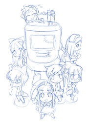  2003_server 2k-tan 6+girls 95-tan 98-tan blue_theme chibi chibi_only glasses hirai_yukio homeko me-tan monochrome multiple_girls nt-tan os-tan xp-tan xp_home-tan 