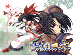  2girls :o black_hair blue_eyes bow detached_sleeves full_body hairband hat holding holding_sword holding_weapon japanese_clothes looking_at_viewer multiple_girls nakoruru parted_lips purple_eyes red_bow red_footwear rera samurai_spirits scabbard scarf sheath shoelaces shoes sword tenmu_shinryuusai weapon 