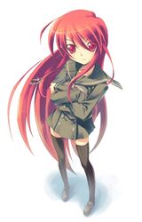  alastor_(shakugan_no_shana) female inato_serere jewelry long_hair long_sleeves pendant red_hair school_uniform shakugan_no_shana shana solo thighhighs 