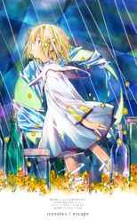  blonde_hair bottle bottled_star closed_mouth crescent dress expressionless female gown looking_afar moon original profile short_hair solo star_(symbol) takano_otohiko walking 