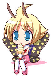  blonde_hair blue_eyes bug butterfly chibi chibi_only crepe fairy female food ice_cream mary_janes osaragi_mitama shimon_(shimotsuma) shimotsuma shoes solo thighhighs 