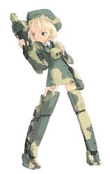  blonde_hair blue_eyes camouflage character_request female konami_mecha_musume long_sleeves mecha_musume military r35 shimada_fumikane solo world_war_ii 