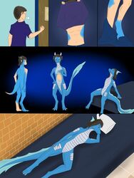  3:4 absurd_res anthro apartment dormitory dragon drake_(disambiguation) fem femboy hi_res inside male mythological_creature mythological_scalie mythology scalie slim solo tail tomek1000 transformation water 