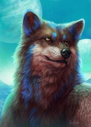  2020 anthro canid canine canis detailed hi_res male mammal planet portrait solo space tattoo the_ardwolf wolf wolnir 