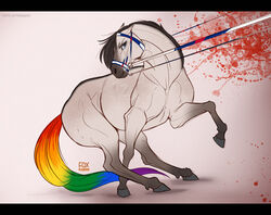  2020 ambiguous_gender blood bodily_fluids bridle equid equine feral foxinajacket horse lgbt_pride mammal multicolored_tail polish_konik politics pony pride_color_tail pride_colors rainbow_pride_colors rainbow_tail reins six-stripe_rainbow_pride_colors solo tail 