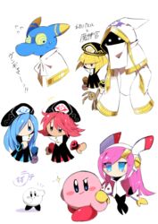  2boys 3girls bad_id bad_twitter_id blonde_hair blue_hair blue_skin colored_skin flamberge_(kirby) francisca_(kirby) hyness kirby kirby:_star_allies kirby_(series) multiple_boys multiple_girls pink_hair pink_skin rayman_limbs red_hair susie_(kirby) suzuyuki_cafe zan_partizanne 