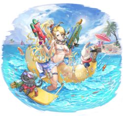  ahoge alice_(alice_in_wonderland) alice_(ark_order) alice_in_wonderland ark_order bandaid bandaid_on_face beach beach_umbrella bikini bird blonde_hair blue_choker blue_eyes blue_scrunchie braid can chair cheshire_cat_(alice_in_wonderland) choker cloud crown day earrings faux_figurine feline female fish goggles goggles_around_neck goggles_on_head hair_ornament hair_scrunchie heart heart-shaped_eyes high_ponytail inflatable_toy innertube jewelry lounge_chair male_swimwear marlin_(fish) mini_crown ocean official_alternate_costume official_art outdoors partially_submerged pink_shorts pppppan rabbit sand_castle sand_sculpture sarong scrunchie seagull see-through see-through_shirt shirt shorts sky solo summer sun swim_ring swim_trunks swimsuit t-shirt telescope thigh_strap transparent_background umbrella water water_gun white_bikini white_rabbit_(alice_in_wonderland) windsurfing 