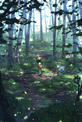  arm_up bad_id bad_pixiv_id banned_artist belt black_belt black_hair boots cherubi commentary_request day female gardenia_(pokemon) green_footwear leaf leafeon leaves_in_wind multicolored_hair navel nin_(female) orange_hair outdoors pokemon pokemon_(creature) pokemon_(game) pokemon_dppt poncho roserade short_hair shorts standing tree turtwig two-tone_hair 