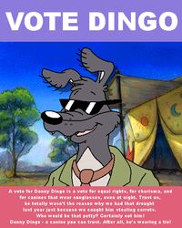  anthro blinky_bill_(series) canid canine canis clothed clothing danny_dingo day digital_media_(artwork) dingo dragonboy618 exposed_chest eyewear humor jacket male mammal necktie open_mouth poster poster_template smile solo sunglasses topwear 