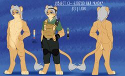  absurd_res clothing color_swatch digital_media_(artwork) felid full-length_portrait hair hi_res knox_(hunterx90) lion male mammal military_uniform model_sheet muscular nude pantherine portrait solo super_soldier uniform white_hair zakurujay 