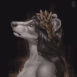  1:1 2022 anthro breasts bust_portrait clothing digital_media_(artwork) euplerid eyebrows eyelashes facial_piercing female fossa frown fur hair headgear headwear laurel_wreath mammal moon-s nose_piercing nostril_piercing piercing portrait solo whiskers 