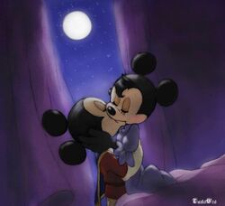  2011 anthro bed canon_couple cape closed_eyes clothing disney duo female furniture hi_res hug kiss_on_lips kissing male male/female mammal mickey_mouse minnie_mouse moon mouse murid murine night rodent romantic signature twistedterra 