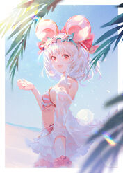  :d animal_ears bow fake_animal_ears female flower granblue_fantasy hair_flower hair_ornament looking_at_viewer mouse_ears open_mouth outdoors red_eyes skirt smile star-shaped_eyewear star_(symbol) vienri vikala_(granblue_fantasy) white_hair white_skirt 