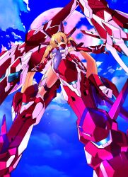  armor blonde_hair bodysuit faintear long_hair mecha_musume moon navel trigger_heart_exelica triggerheart_exelica twintails 