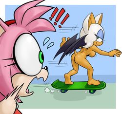  amy_rose anthro ass bat bat_wings big_breasts black_wings breasts clothed clothing countershading dress duo eulipotyphlan female fur hair head_tuft hedgehog hi_res humor mammal mario-grant membrane_(anatomy) membranous_wings nude pink_body pink_fur pink_hair red_clothing red_dress rouge_the_bat sega skateboard skateboarding sonic_the_hedgehog_(series) tan_body tan_countershading tan_skin the_simpsons tuft vehicle white_body white_fur wings 