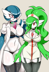  absurd_res accessory big_breasts bra breasts choker clothing coat doctor dr._voir duo eyewear female female/female gardevoir generation_3_pokemon glasses headband hi_res hilda_(pokemon) humanoid jewelry lab_coat laboratory_equipment laboratory_glassware legwear lucyfercomic necklace nintendo not_furry nurse panties pokemon pokemon_(species) scientific_instrument shiny_pokemon test_tube thigh_highs topwear underwear 