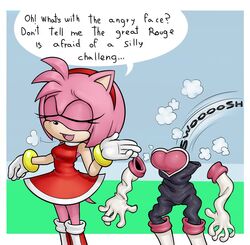  amy_rose anthro clothed clothing countershading discarded_clothing dress english_text eulipotyphlan female fur hair head_tuft hedgehog hi_res mammal mario-grant pink_body pink_fur pink_hair red_clothing red_dress sega solo sonic_the_hedgehog_(series) speech_bubble tan_body tan_countershading tan_skin text the_simpsons tuft 