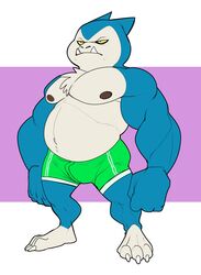  2021 3_toes 4_fingers absurd_res angry anthro barefoot belly big_deltoids big_hands big_muscles big_pecs black_sclera blue_arms blue_body blue_ears blue_face blue_fingers blue_fur blue_hands blue_legs blue_neck bottomwear bristol brown_nipples chest_tuft claws closed_frown clothed clothed_anthro clothed_male clothing colored deltoids digital_drawing_(artwork) digital_media_(artwork) ears_back feet fingers flat_colors full-length_portrait fur generation_1_pokemon green_bottomwear green_clothing green_shorts half-closed_eyes hi_res huge_deltoids huge_muscles huge_pecs humanoid_hands leg_markings looking_forward male male_anthro manly markings multicolored_body multicolored_bottomwear multicolored_clothing multicolored_fur multicolored_shorts musclegut muscular muscular_anthro muscular_arms muscular_male muscular_thighs narrowed_eyes navel nintendo nipples pattern_bottomwear pattern_clothing pattern_shorts pecs pivoted_ears plantigrade pokemon pokemon_(species) pokemorph portrait purple_background short shorts shorts_only simple_background slightly_chubby slightly_chubby_anthro slightly_chubby_male snorlax socks_(marking) solo standing striped_bottomwear striped_clothing striped_shorts stripes three-quarter_view toes topless topless_anthro topless_male tuft two_tone_body two_tone_bottomwear two_tone_clothing two_tone_face two_tone_fur two_tone_neck two_tone_shorts white_background white_belly white_body white_bottomwear white_chest white_claws white_clothing white_face white_feet white_fur white_markings white_neck white_shorts white_stripes white_toes yellow_eyes 