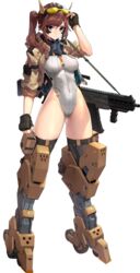  absurdres boots breasts brown_hair combat_shotgun eyewear_on_head facial_mark female fingerless_gloves full_body gloves grey_eyes gun highleg highleg_leotard highres keffiyeh kheshig_(last_origin) last_origin leotard mar10 medium_breasts navel official_art one_side_up ribbed_leotard shotgun side_ponytail skindentation sleeveless sleeveless_turtleneck sleeveless_turtleneck_leotard solo tachi-e thigh_boots thighhighs transparent_background turtleneck turtleneck_leotard usas-12 weapon 